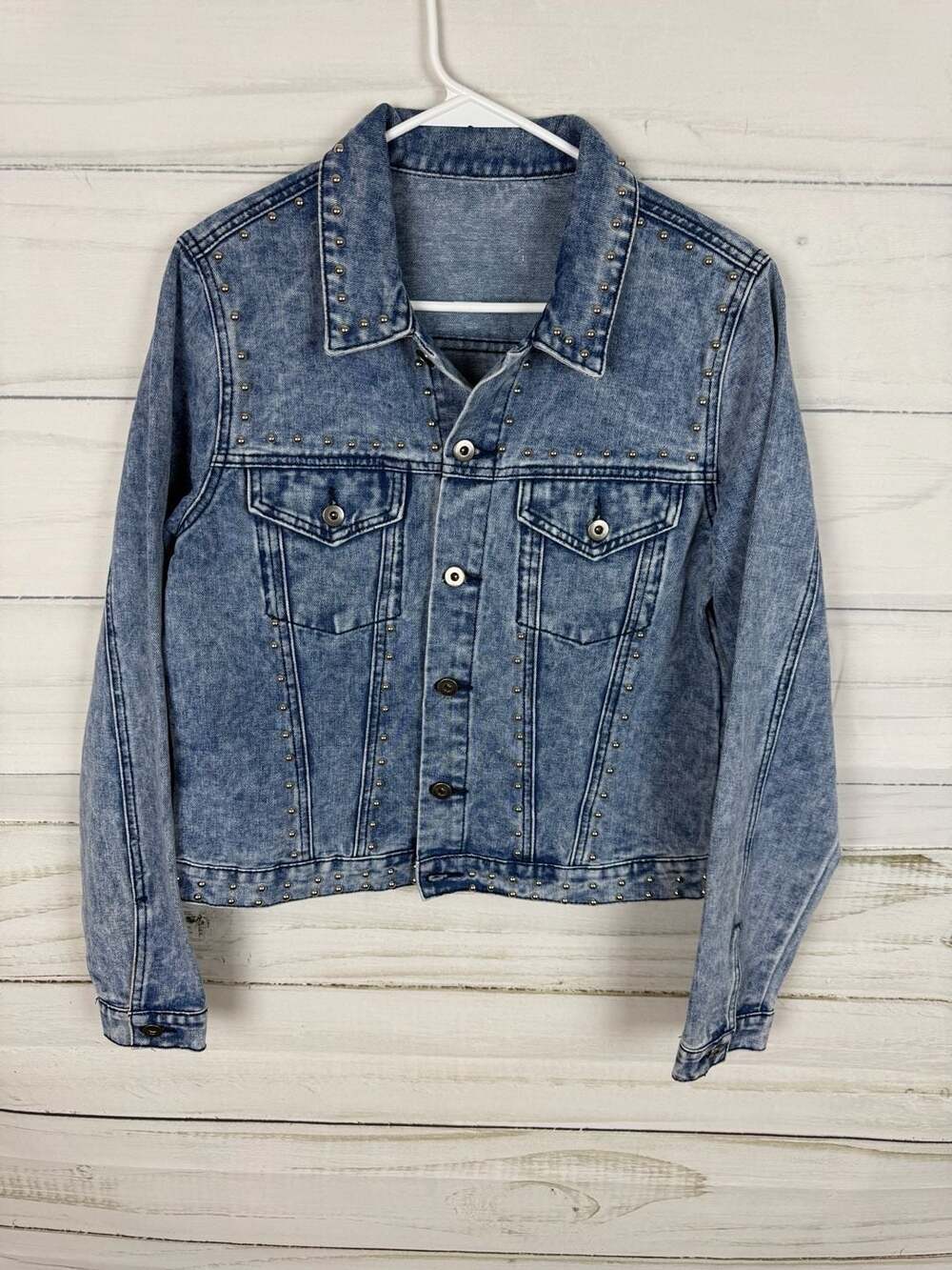 Unbranded Acid Wash Studded Denim Jacket Size L